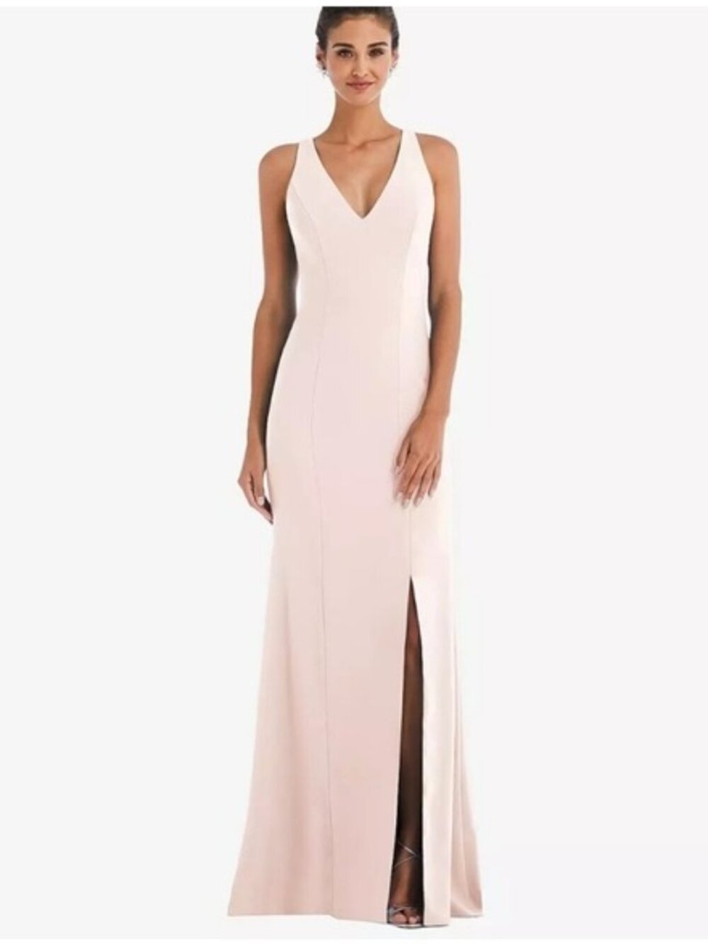 Thread Crepe Criss Cross Cutout Back Maxi Dress Front Slit Size 6 New Blush